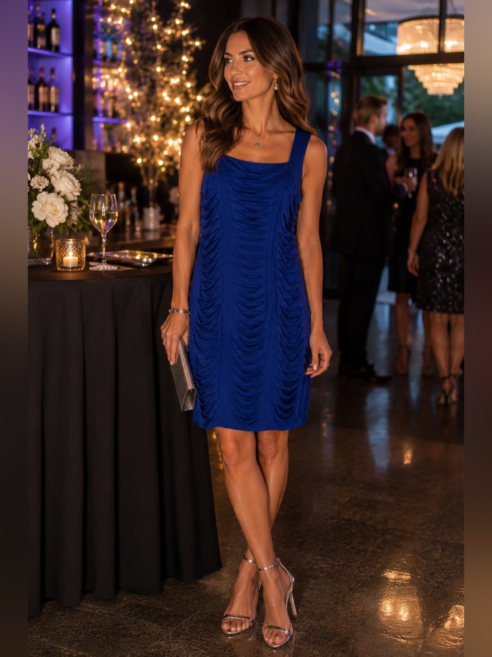 My Tribe Blue Ruched Sleeveless Party Dress Size Small EUC $219 Retail